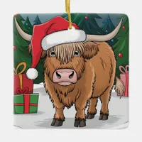 Highland Cow Christmas Ceramic Ornament