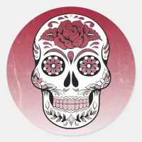 Maroon Sugar Skull Classic Round Sticker