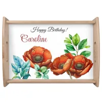 Sublime Watercolor Bold Red Poppies Serving Tray