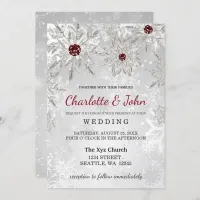 silver red snowflakes winter wedding invitation