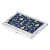 Nautical Gold Blue Marine Maritime Business Card Case