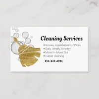 Cleaning Service Housekeeper Gold Bubbles Business Card