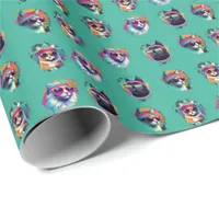 80s Retro Cool Cats with Sunglasses Blue Wrapping Paper