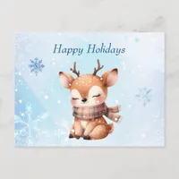 Cute Cartoon Deer in Snow Postcard