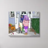 Trick or Treating in the Suburbs on Halloween Canvas Print