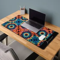 Abstract Black Blue Orange Pink Tie Dye  Desk Mat