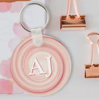 Rose Pink and Coral Spiral Modern Initial Monogram Keychain