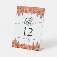 Fall Rustic Floral Autumn Wedding Table Number Pedestal Sign