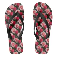 Pretty Roses Pink Red Floral Pattern Flip Flops
