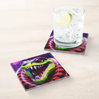 Cobra snake withlime green lips and pink eye brow glass coaster