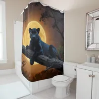 Majestic Black Panther on Tree with Moon Shower Curtain