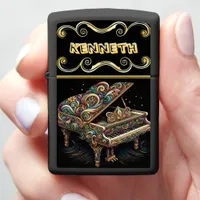 Musical Artistry on Sophisticated Black Zippo Lighter