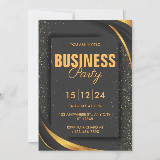 Black and Orange Elegant Business Party Invitation