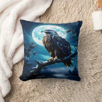 Eagle Perched on Branch Under Moonlight Throw Pillow