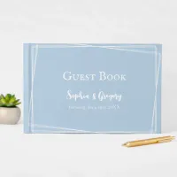 Light Blue Elegant White Script Custom Wedding Guest Book