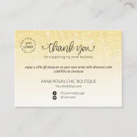 *~* Logo  Pastel Glitter Thank You Branding QR Enclosure Card