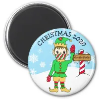 North Pole Elf in Facemask 2020 Keepsake Magnet