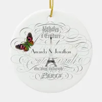 Vintage Paris Themed Wedding Customizable Ceramic Ornament