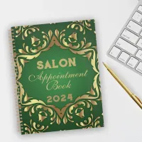 Shiny Faux Gold Ornaments on Emerald Green 2024 Planner