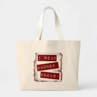 Go Read Banned Books Bookworm Motto Large Tote Bag