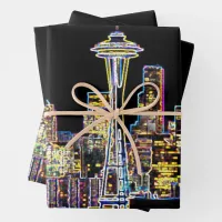 Dark be the Night - Luminous Seattle Skyline Wrapping Paper Sheets