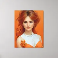 Gorgeous Long Haired Woman in Orange Fashion Model Canvas Print