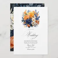 Elegant Navy and Orange Watercolor Floral Design Invitation