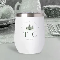 Rustic Winter Wedding Initials Forest Green ID1049 Thermal Wine Tumbler