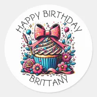 Birthday Cupcake Whimsical Personalized Classic Round Sticker