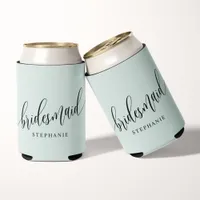 Pastel Mint Green Bridesmaid Modern Script  Can Cooler