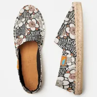 Japanese Black and Red Floral Pattern Espadrilles