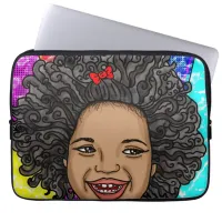 Happy Curls Pop Art Laughing Girl   Laptop Sleeve