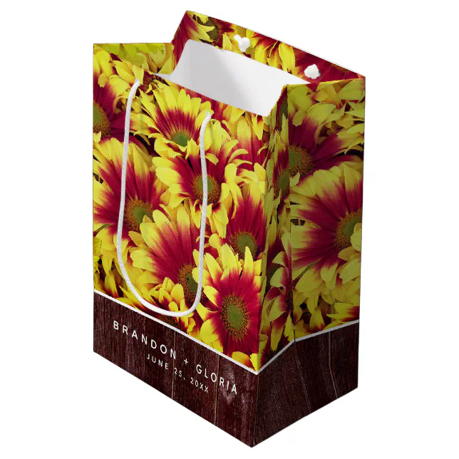 Rustic Autumn Sunflowers on Fence Wedding Medium Gift Bag