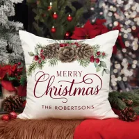 Personalized Watercolor Botanical Christmas  Throw Pillow