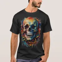 Skull Head with multi-colored Paint Splashes T-Shirt