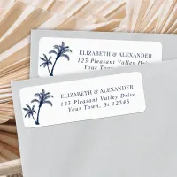Palm Tree Navy Blue Wedding Return Address Label