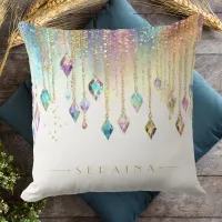 Iridescent Boho Gems on White ID1035 Throw Pillow