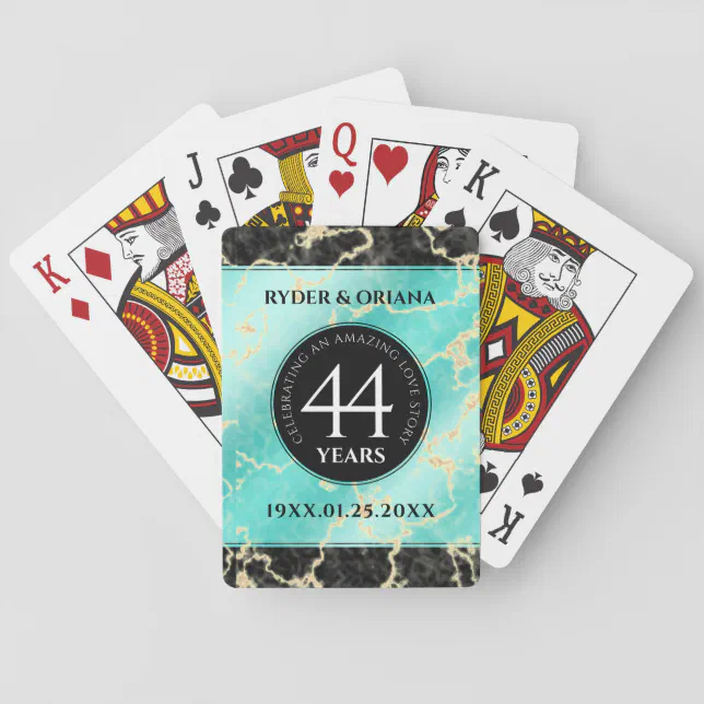 Elegant 44th Turquoise Wedding Anniversary Poker Cards