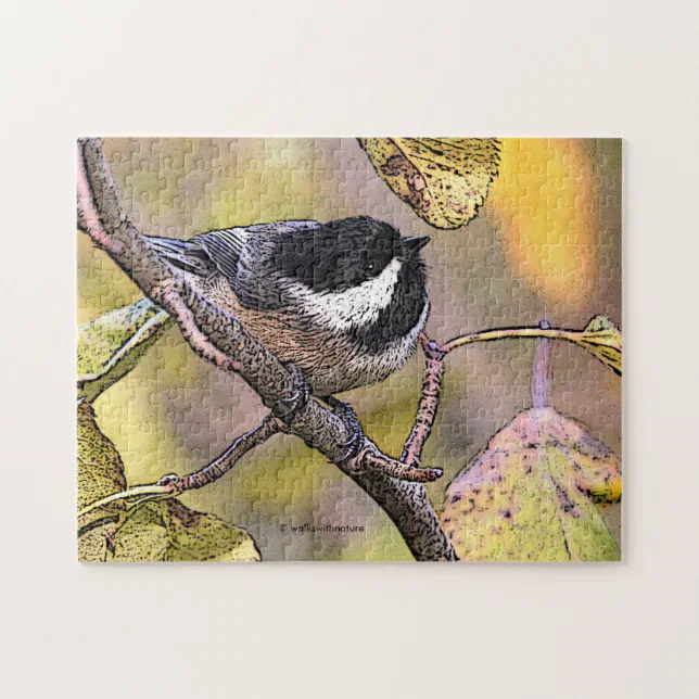 Black-Capped Chickadee under Blackberry Leaf Jigsaw Puzzle