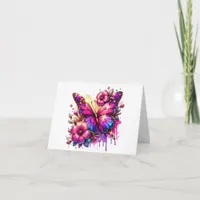 Pink and Purple Butterfly and Flowers Thank You  Card