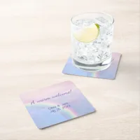 Rainbow of hope - pastel, wedding   square paper coaster