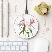 Pink Stargazer Oriental Lily Botanical Art Wireless Charger