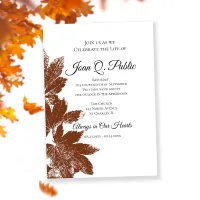 Brown Fall Leaves Celebration of Life Memorial Invitation