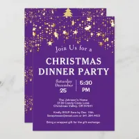 Christmas Dinner Party Gold Stars Trees Purple Invitation