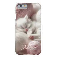 Cute White Kitten in Balls of Yarn Personalized Barely There iPhone 6 Case