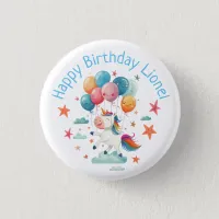 Funny Flying Unicorn Rainbow Colors 1st Birthday  Button