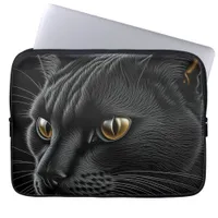 AI Black Cat with Yellow Eyes Laptop Sleeve