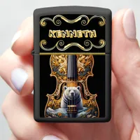 Acoustic Violin with Intricate Bear Zippo Lighter