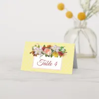 Yellow Blush Pink Rose Rose Bouquet Table Card