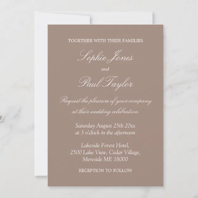 Stylish Elegant Taupe Wedding Invitation